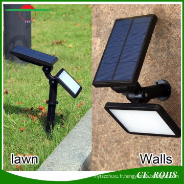 4 modes d&#39;éclairage 48LED 960lm haute Brigntness multifonctionnel solaire lampe murale Solar Garden projecteur lumières Spike Lawn Light avec piquet de sol